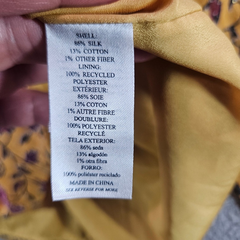 Faherty Women Mustard Yellow Floral Silk Blend V-Neck Blouse Top‎ XS - Picture 5 of 10